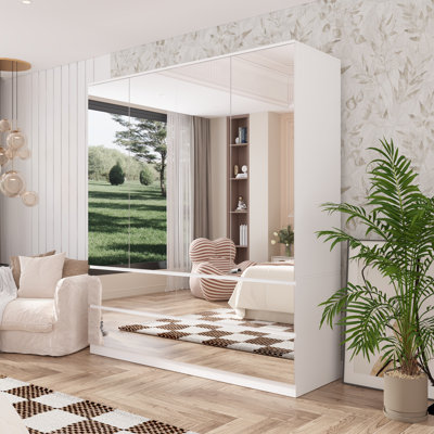 63 W Large Wardrobe with 4 Mirror Door 4 Drawer Latitude Run